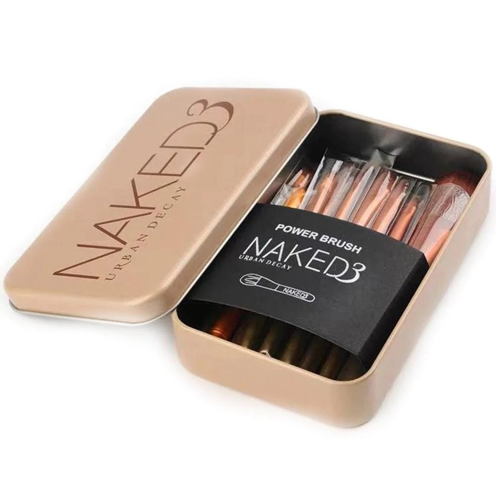 12 Pcs Aluminium Box Makeup Brush Set – Portable Beauty Tools for Eyeshadow, Lip Gloss & Flawless Eye Makeup