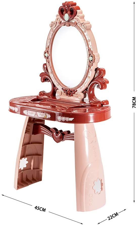Pretend Play Dressing Table Set For Girls 19 Pieces Beauty Princess Makeup Kit With Stool